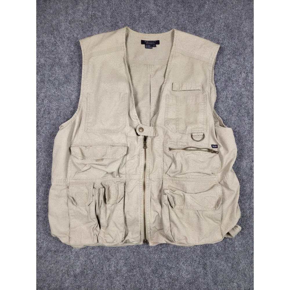 5.11 Tactical Utility Vest Mens XL‎ Khaki Tan Multi-Pocket Cotton Canvas 80001